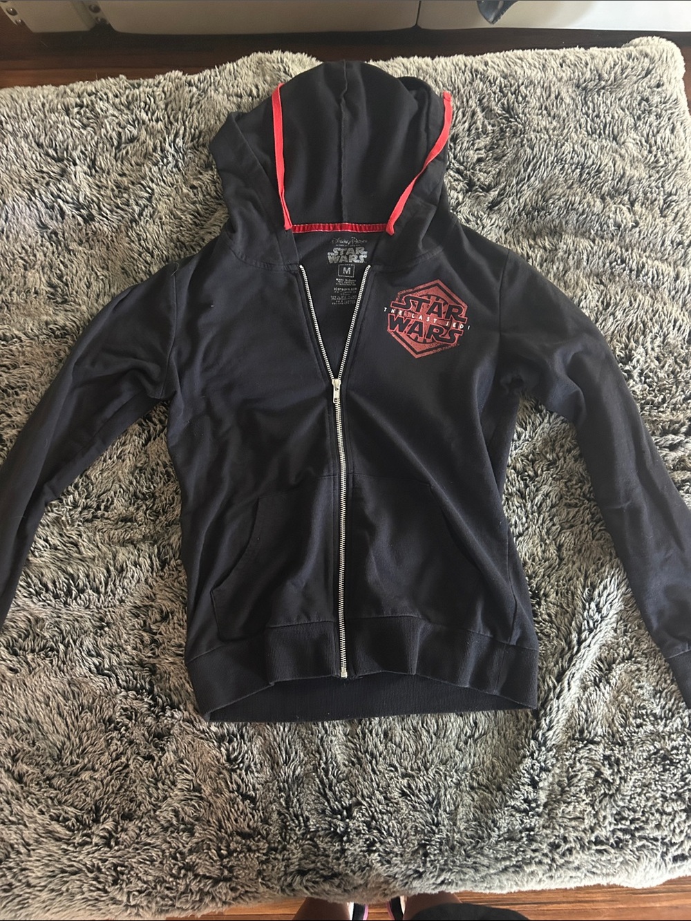 Disney Parks Star Wars Black Hoodie with Red Trim & Chest Logo